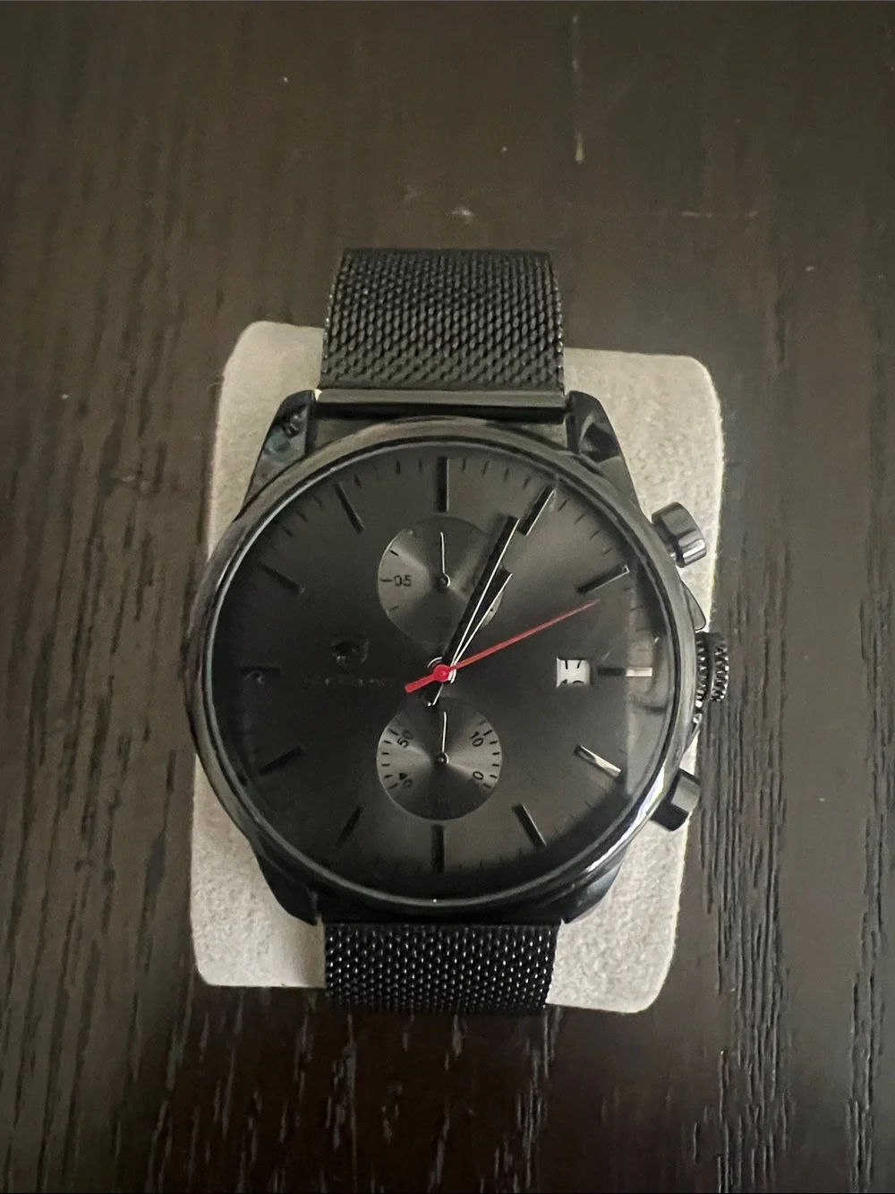 Men's Black Mesh Strap Chronograph with Red Second Hand